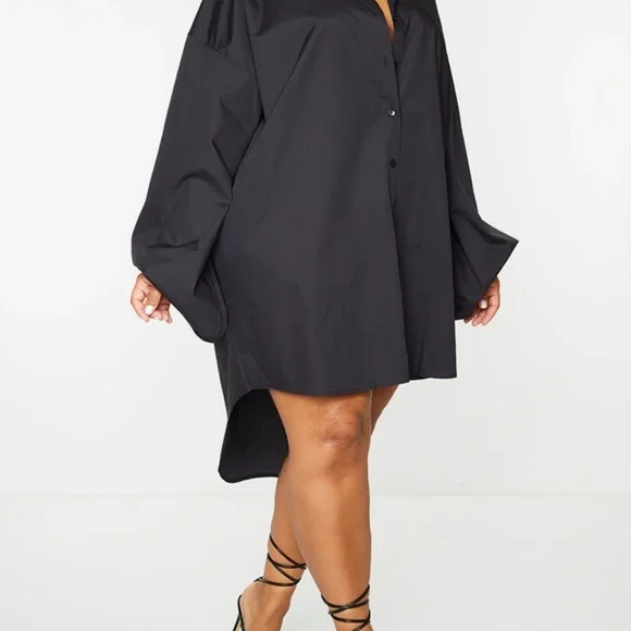 Women's Plus Black Balloon Sleeve Shirt Dress - Size 20